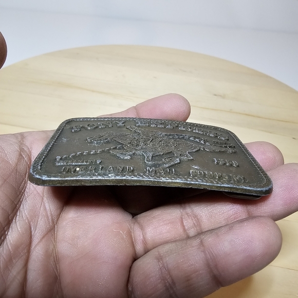 Vintage 1970s Pony Express 1860 Overland Mail Company Brass Plated Belt Buckle b - Picture 2 of 10